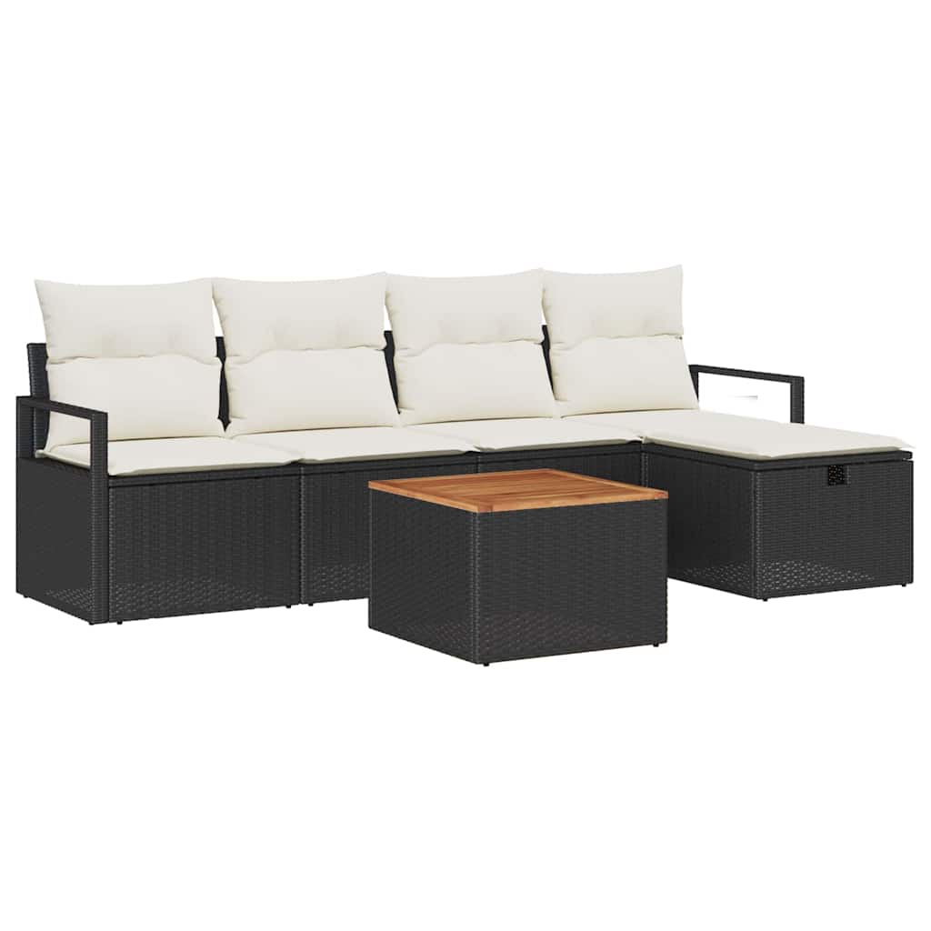 Conjunto de Sofá de Jardim 6 pcs Preto Rattan Sintético