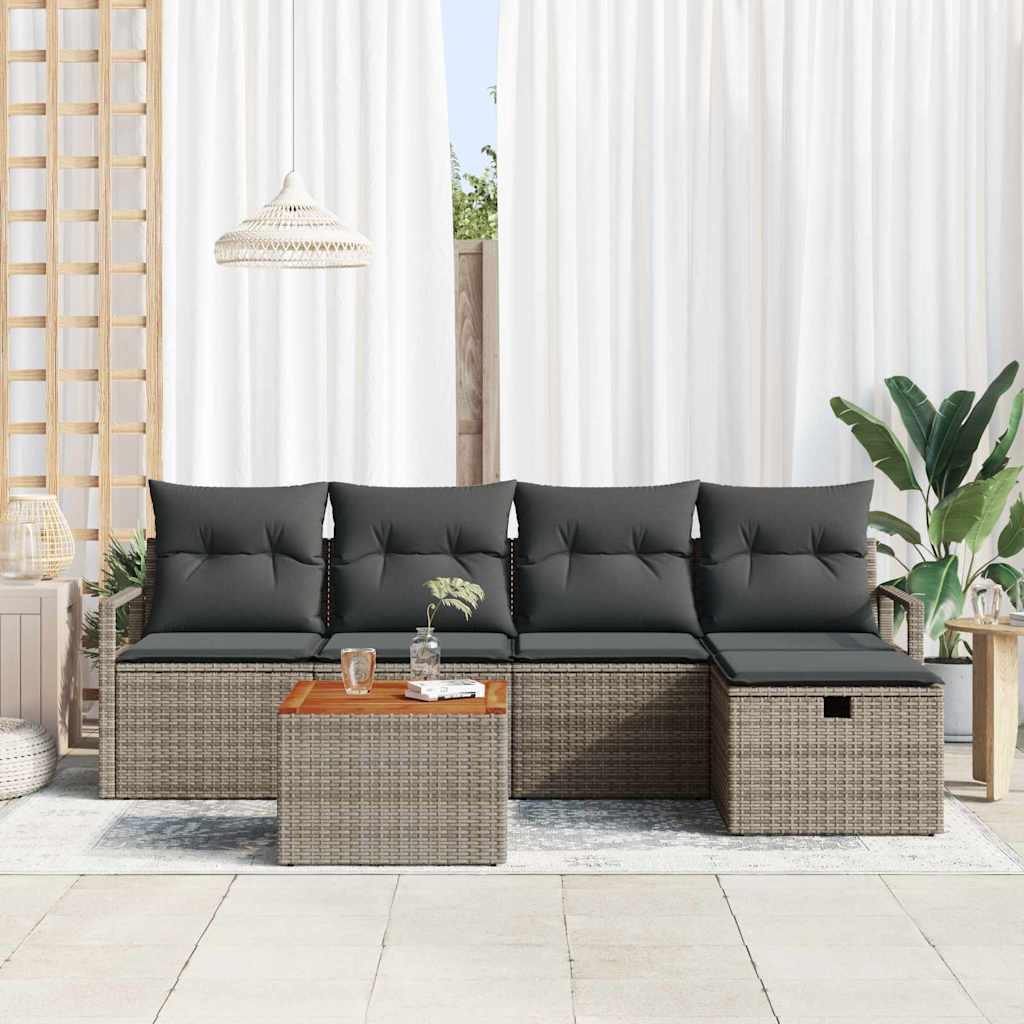 Conjunto de Sofá de Jardim 6 pcs Cinzeto Rattan Sintético