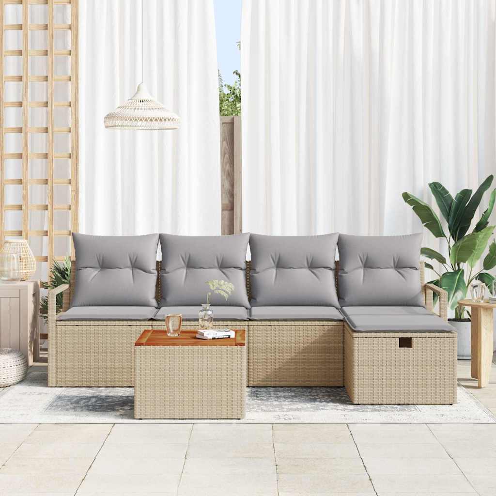 Conjunto de Sofá de Jardim 6 pcs Bege Rattan Sintético