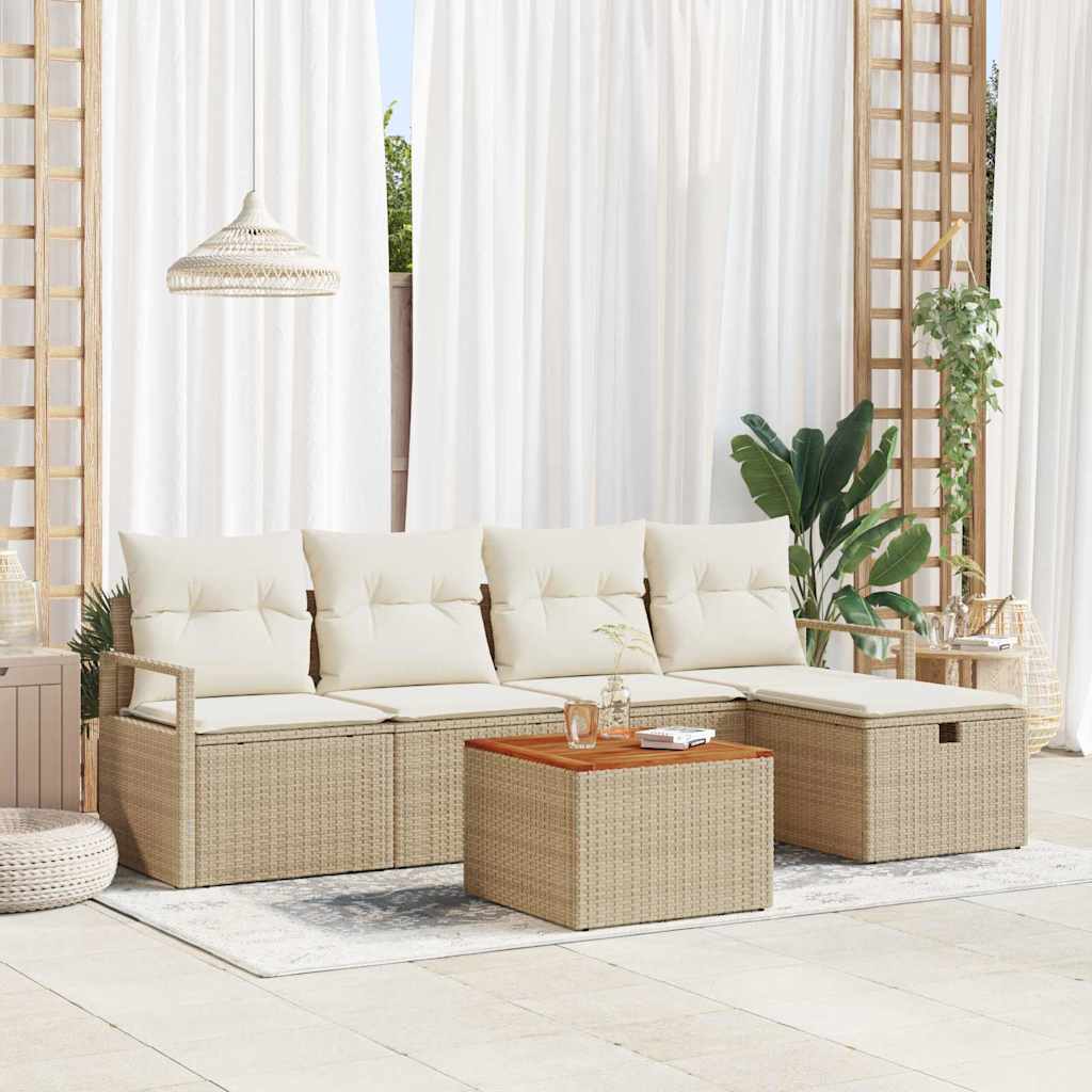 Conjunto de Sofá de Jardim 6 pcs Bege Rattan Sintético
