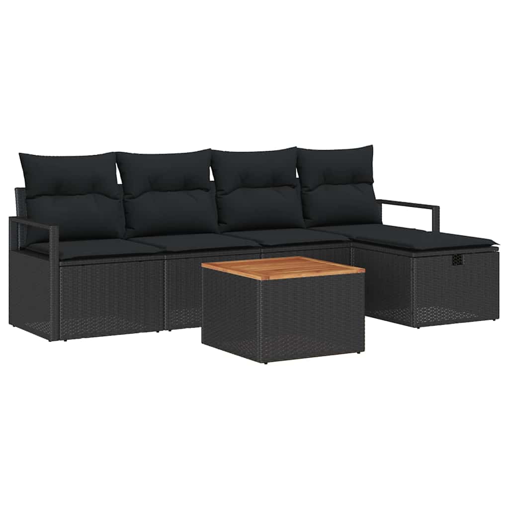 Conjunto de Sofá de Jardim 6 pcs Preto Rattan Sintético
