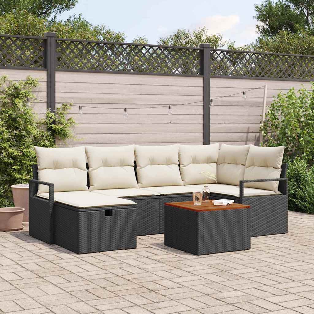 Conjunto de Sofá de Jardim 7 pcs Preto Rattan Sintético