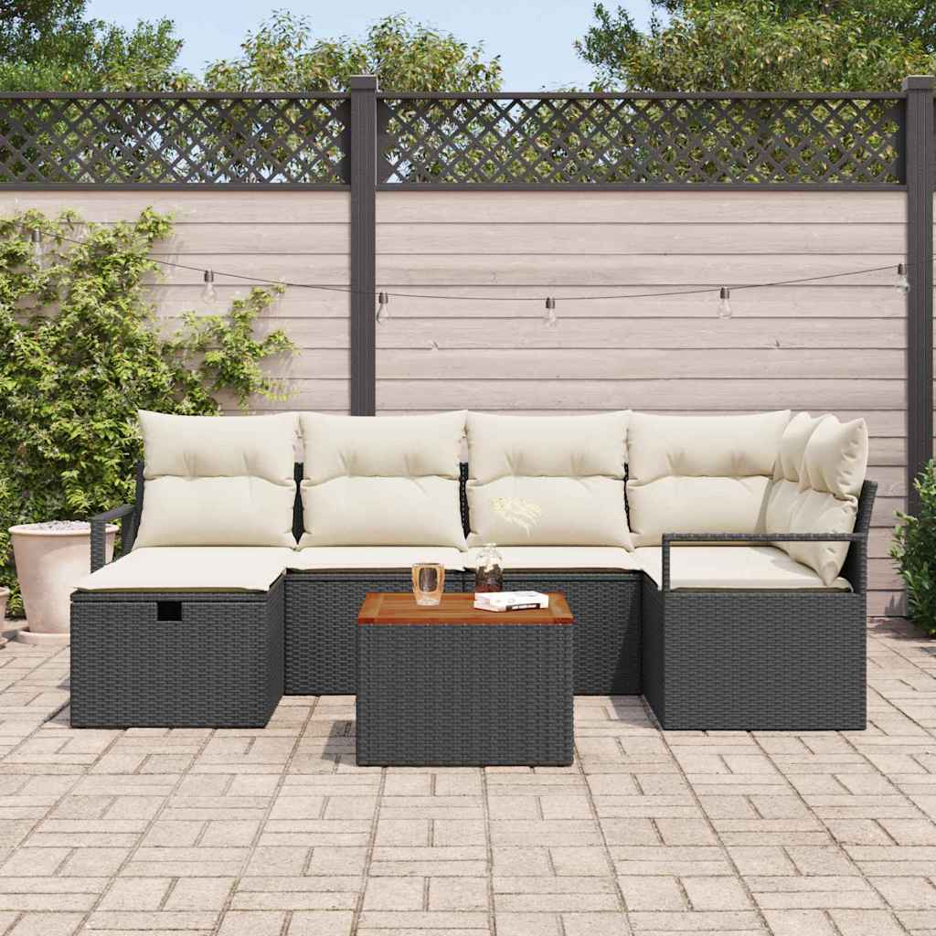 Conjunto de Sofá de Jardim 7 pcs Preto Rattan Sintético