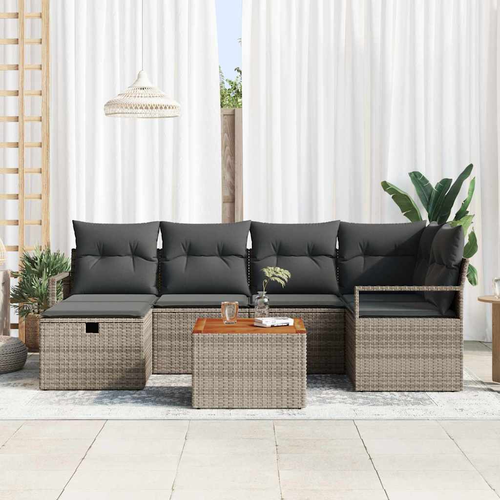 Conjunto de Sofá de Jardim 7 pcs Cinzeto Rattan Sintético