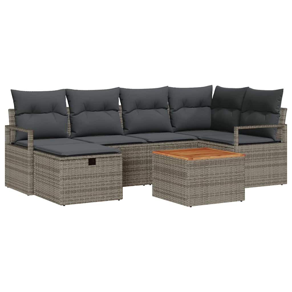 Conjunto de Sofá de Jardim 7 pcs Cinzeto Rattan Sintético