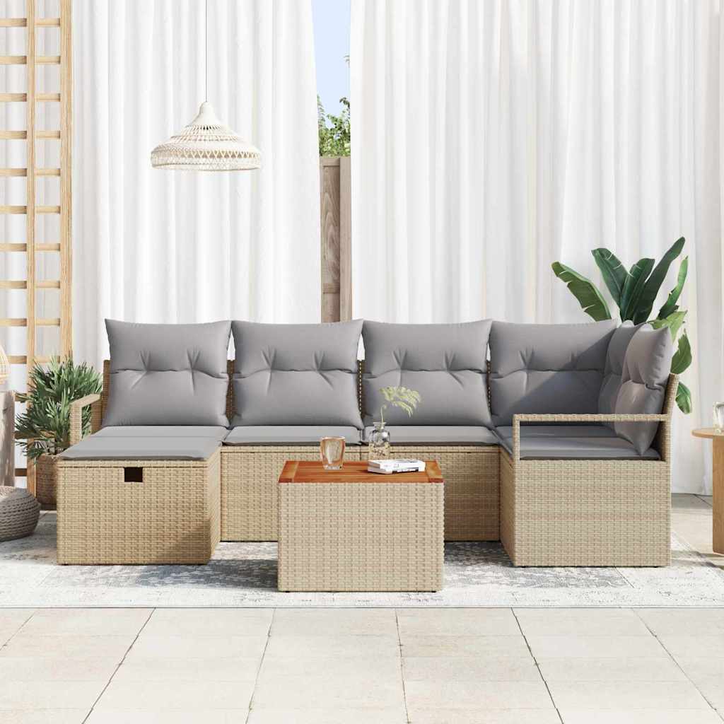 Conjunto de Sofá de Jardim 7 pcs Bege Rattan Sintético