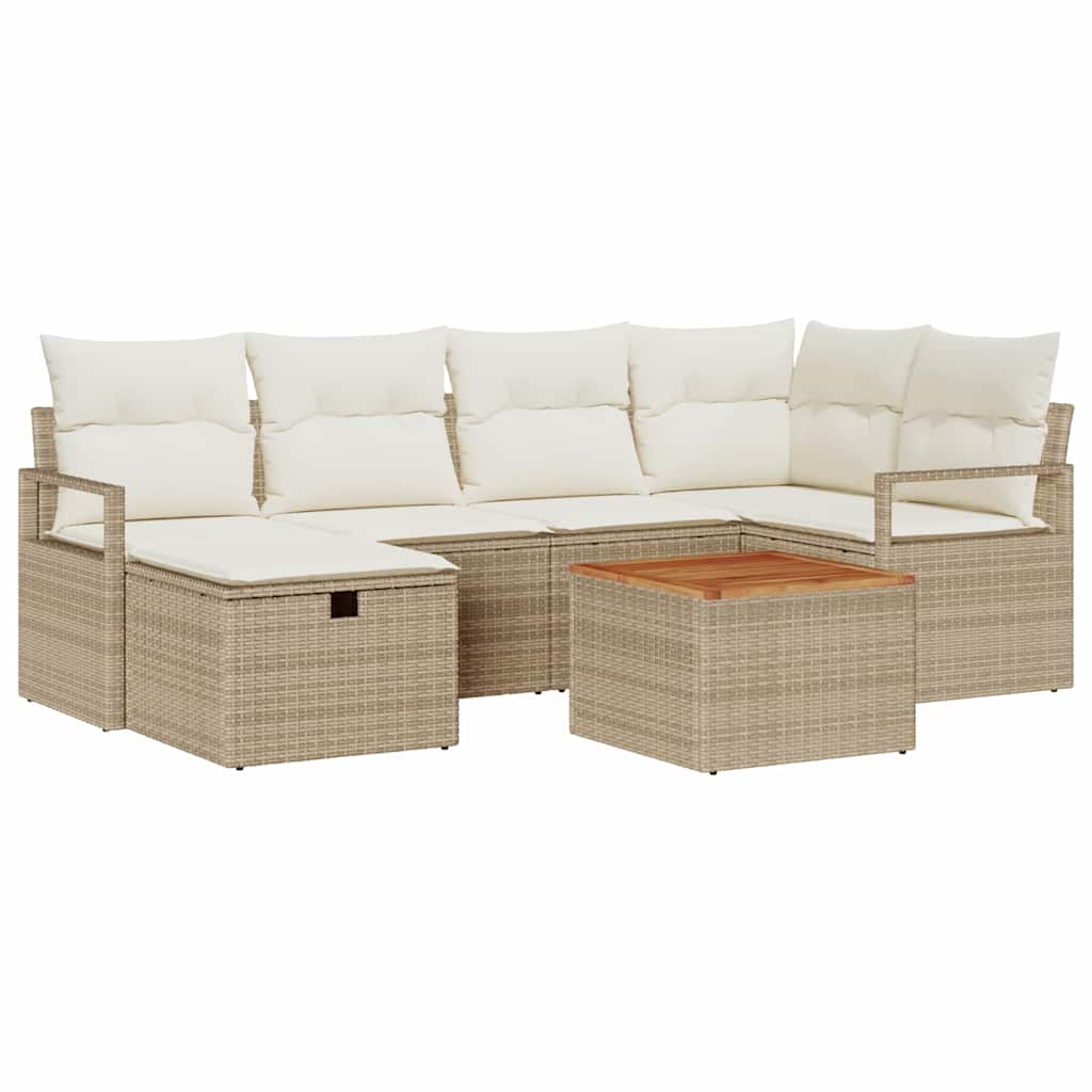 Conjunto de Sofá de Jardim 7 pcs Bege Rattan Sintético