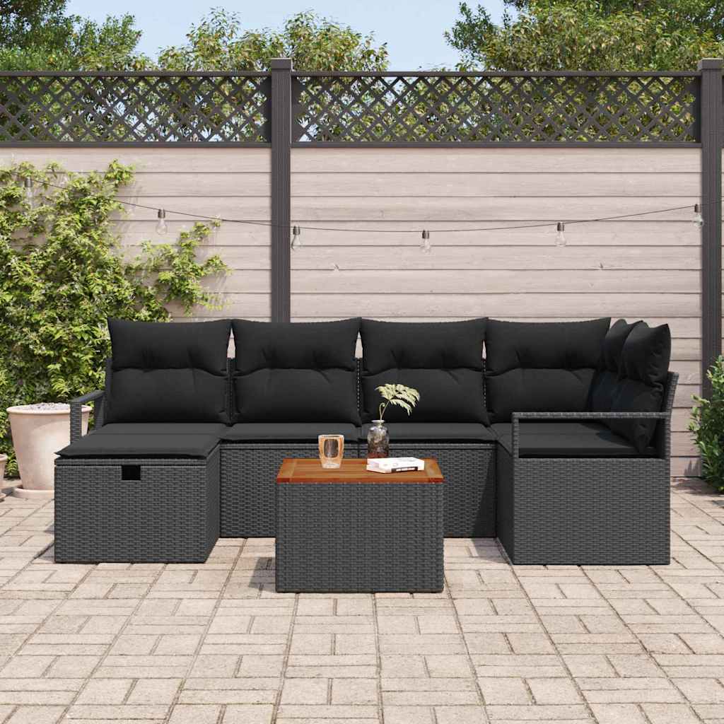 Conjunto de Sofá de Jardim 7 pcs Preto Rattan Sintético