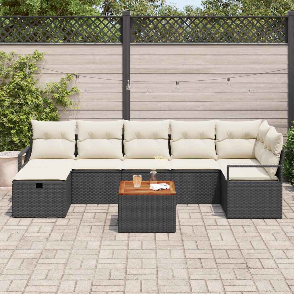 Conjunto de Sofá de Jardim 8 pcs Preto Rattan Sintético