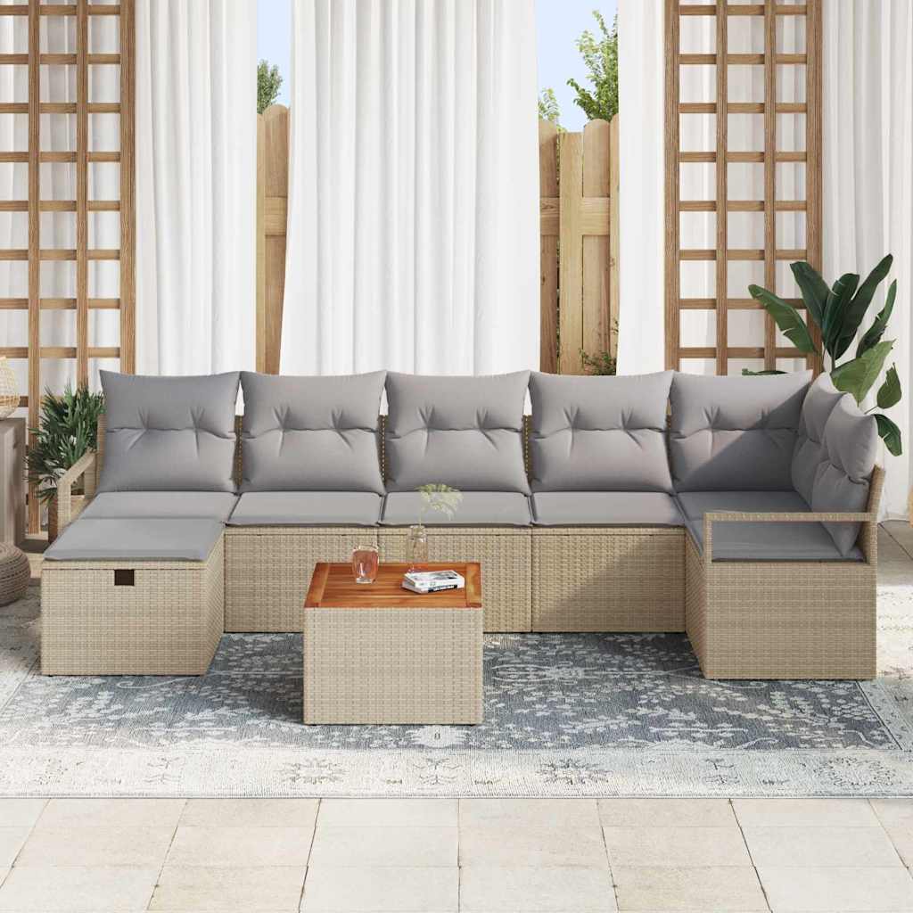 Conjunto de Sofá de Jardim 8 pcs Bege Rattan Sintético