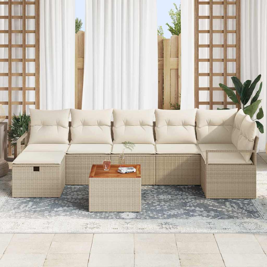 Conjunto de Sofá de Jardim 8 pcs Bege Rattan Sintético
