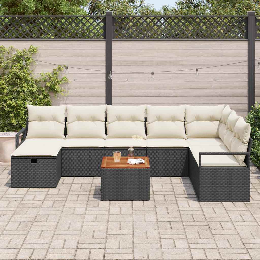 Conjunto de Sofá de Jardim 9 pcs Preto Rattan Sintético