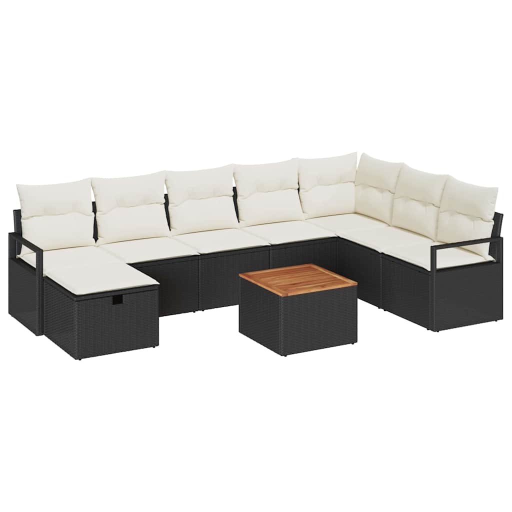 Conjunto de Sofá de Jardim 9 pcs Preto Rattan Sintético