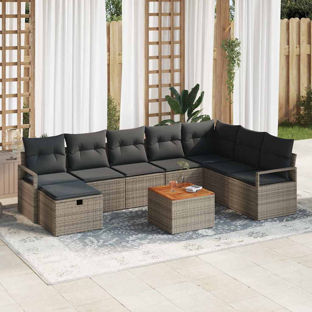 Conjunto de Sofá de Jardim 9 pcs Cinzeto Rattan Sintético