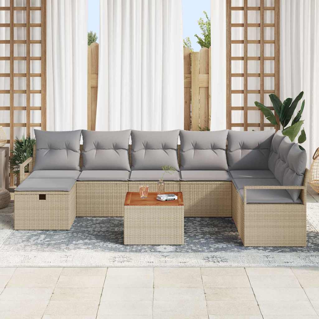 Conjunto de Sofá de Jardim 9 pcs Bege Rattan Sintético