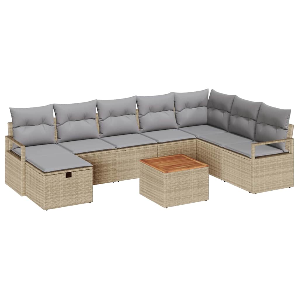 Conjunto de Sofá de Jardim 9 pcs Bege Rattan Sintético