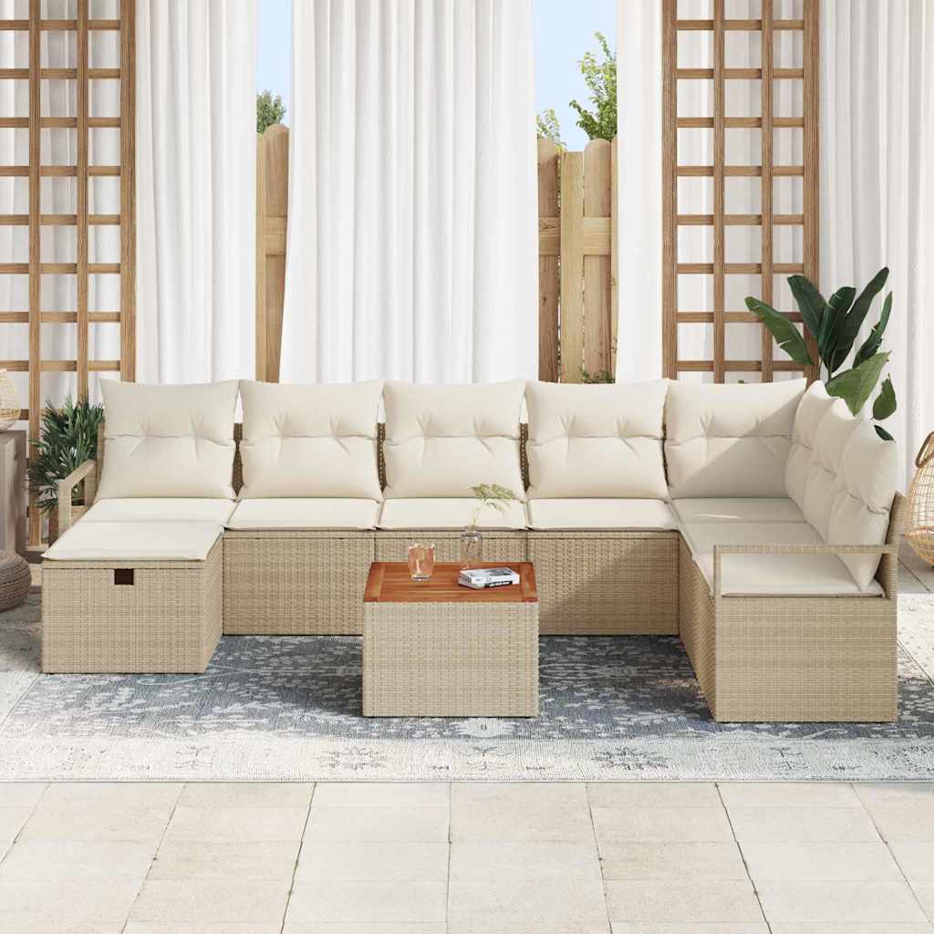 Conjunto de Sofá de Jardim 9 pcs Bege Rattan Sintético
