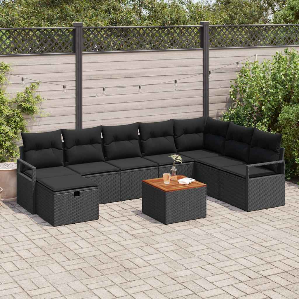 Conjunto de Sofá de Jardim 9 pcs Preto Rattan Sintético