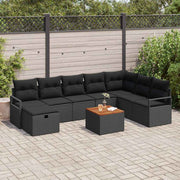 Conjunto de Sofá de Jardim 9 pcs Preto Rattan Sintético