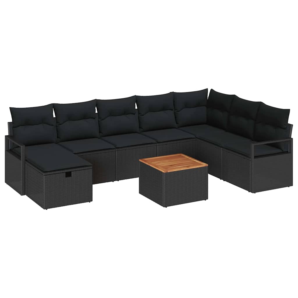 Conjunto de Sofá de Jardim 9 pcs Preto Rattan Sintético