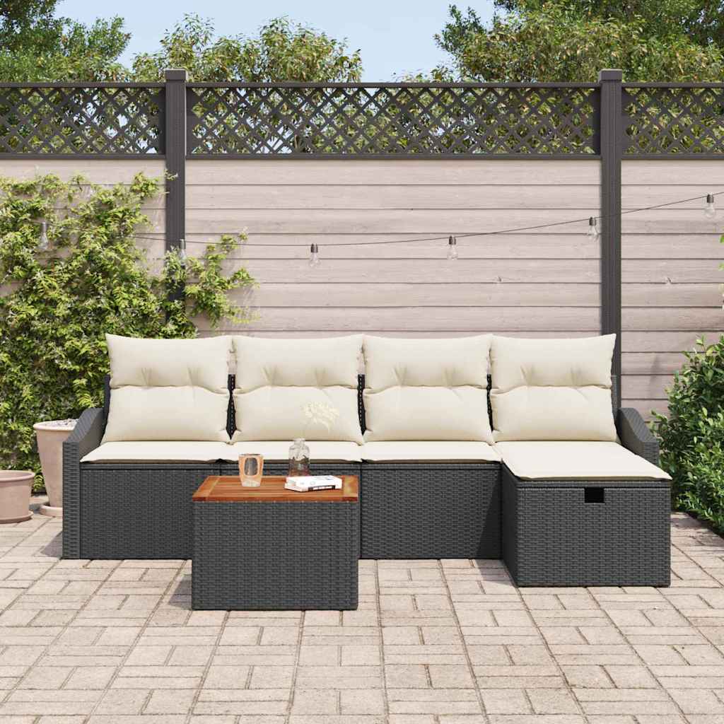 Conjunto de Sofá de Jardim 6 pcs Preto Rattan Sintético