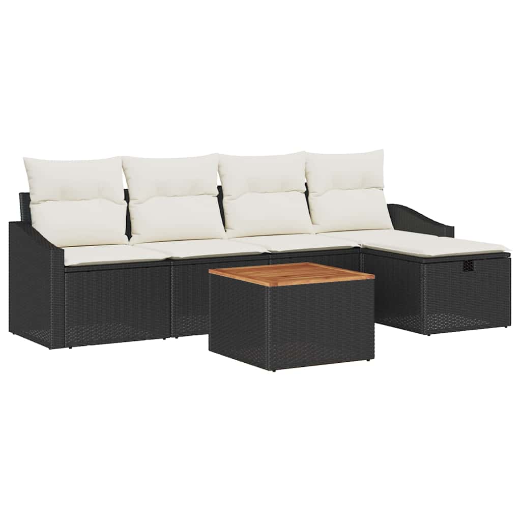 Conjunto de Sofá de Jardim 6 pcs Preto Rattan Sintético