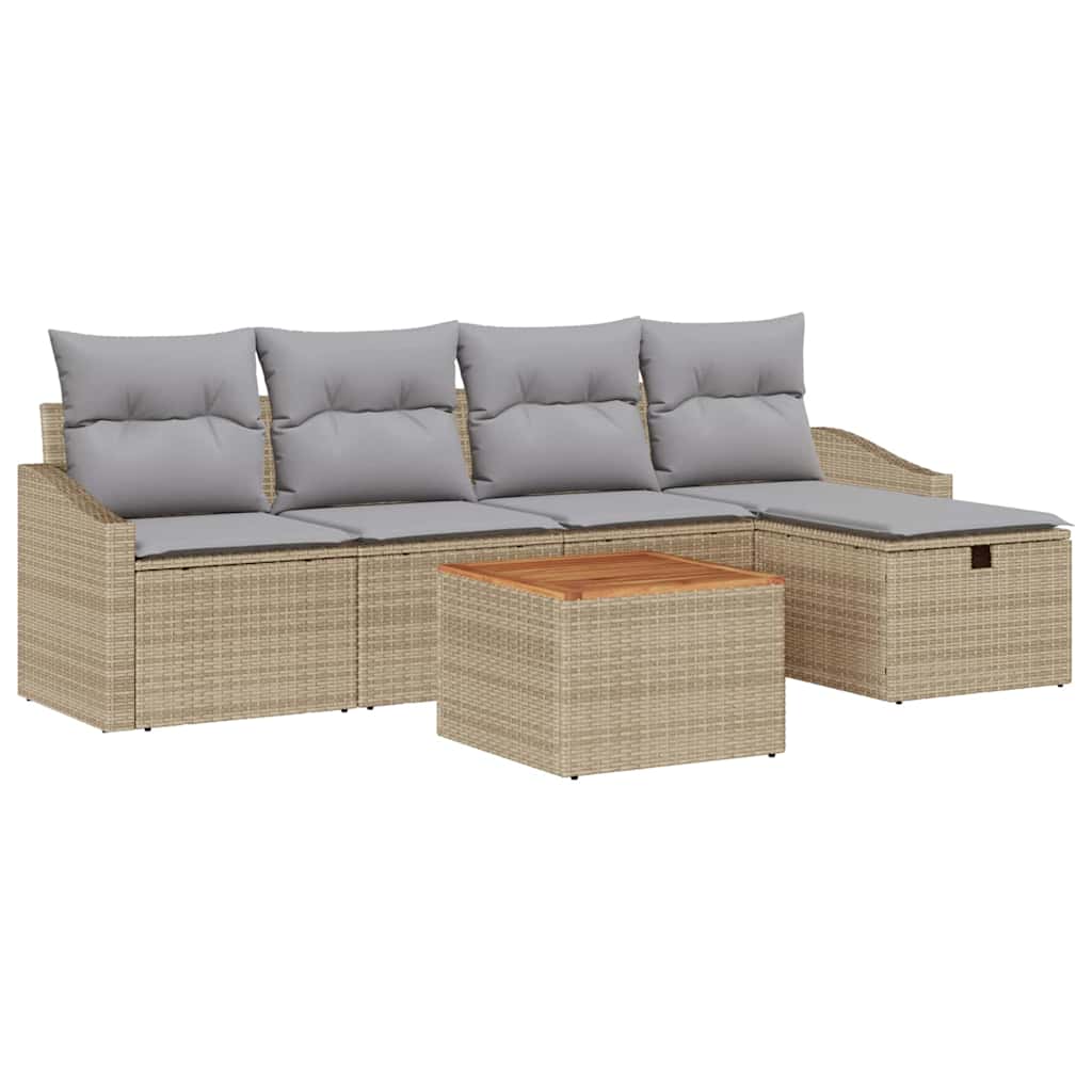 Conjunto de Sofá de Jardim 6 pcs Bege Rattan Sintético
