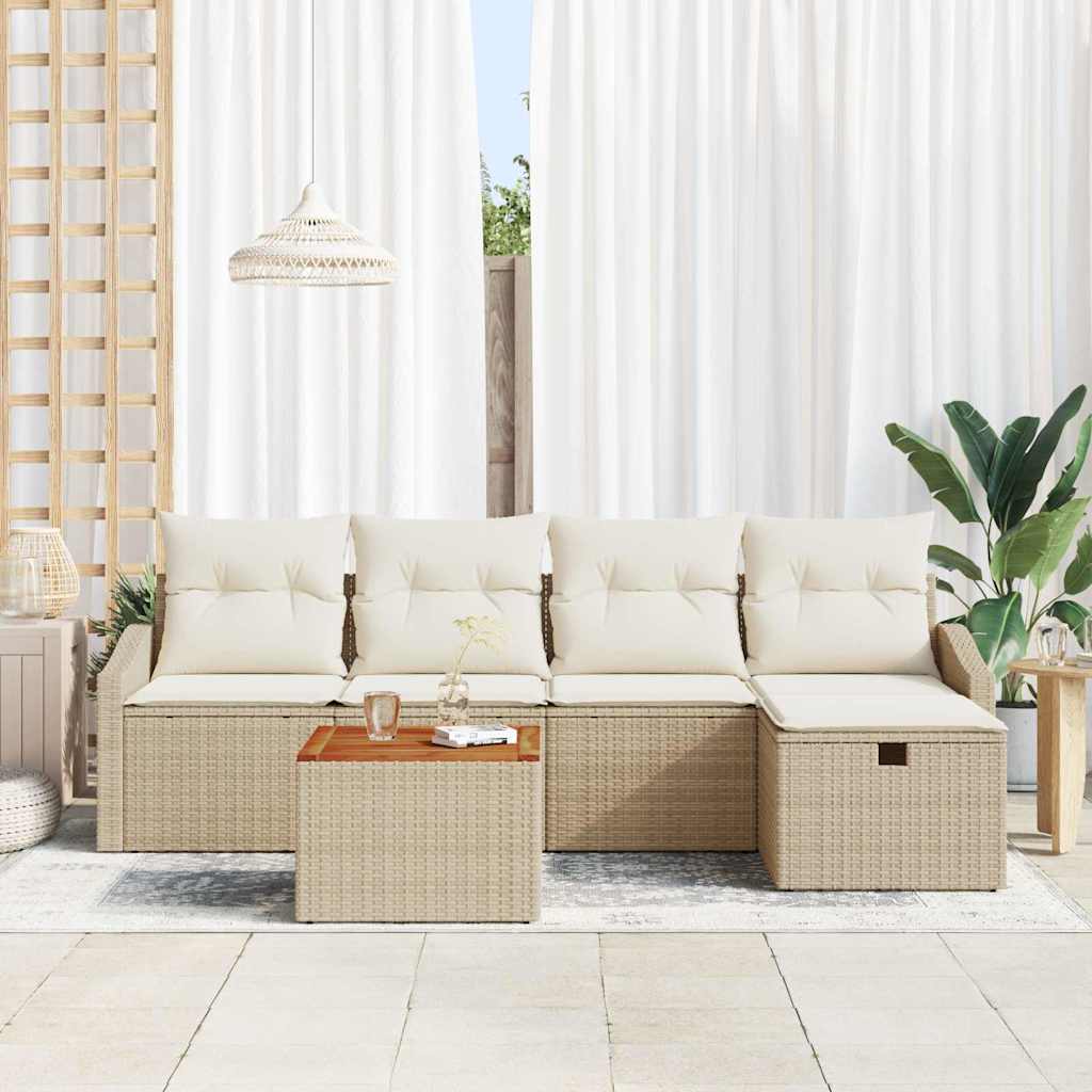 Conjunto de Sofá de Jardim 6 pcs Bege Rattan Sintético