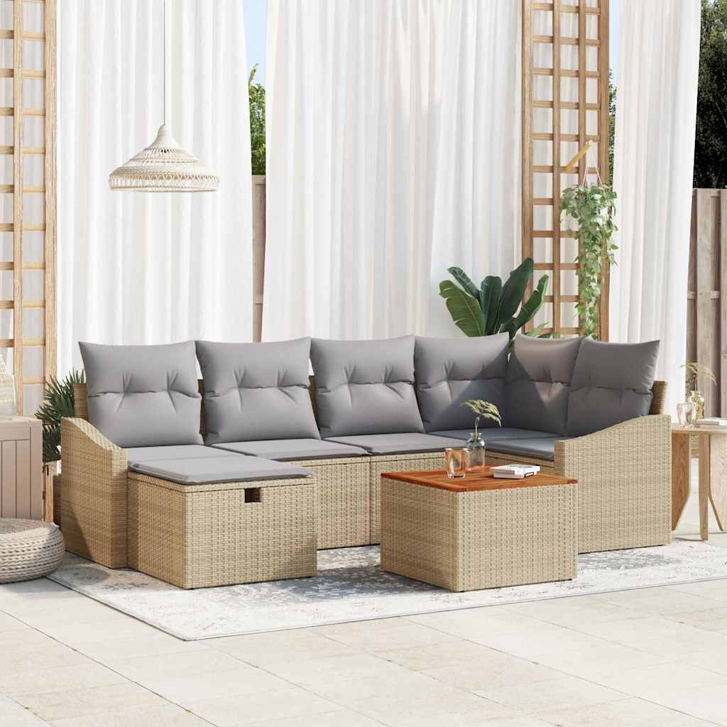 Conjunto de Sofá de Jardim 7 pcs Bege Rattan Sintético