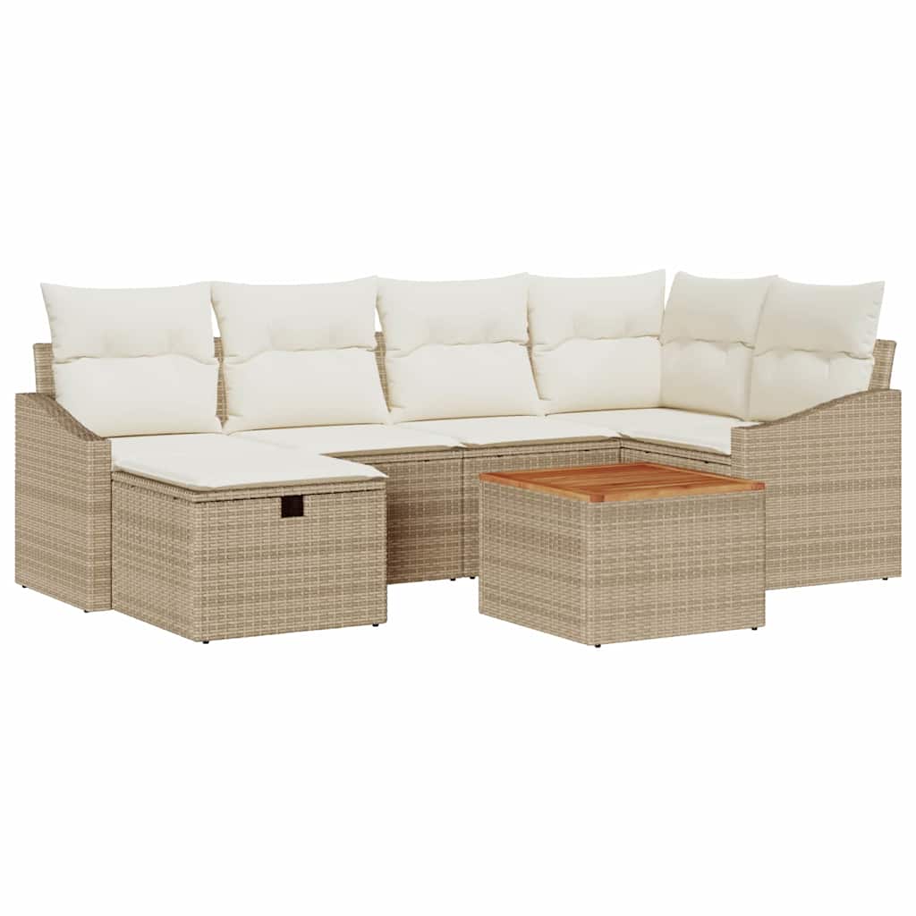 Conjunto de Sofá de Jardim 7 pcs Bege Rattan Sintético