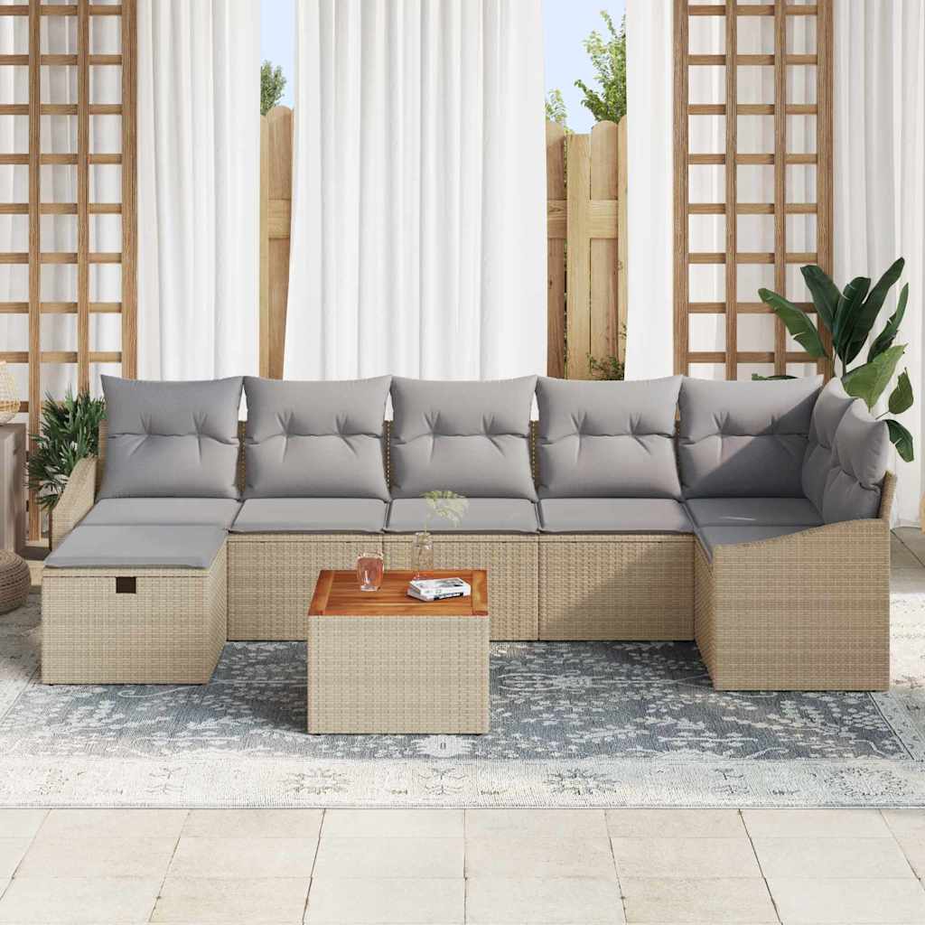 Conjunto de Sofá de Jardim 8 pcs Bege Rattan Sintético