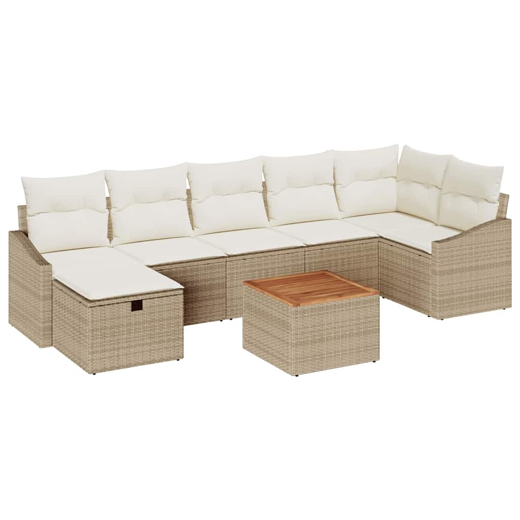 Conjunto de Sofá de Jardim 8 pcs Bege Rattan Sintético