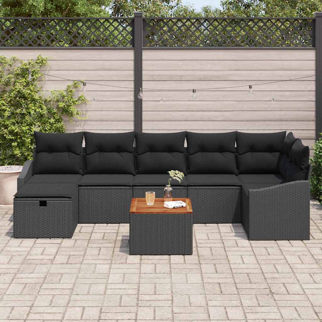 Conjunto de Sofá de Jardim 8 pcs Preto Rattan Sintético