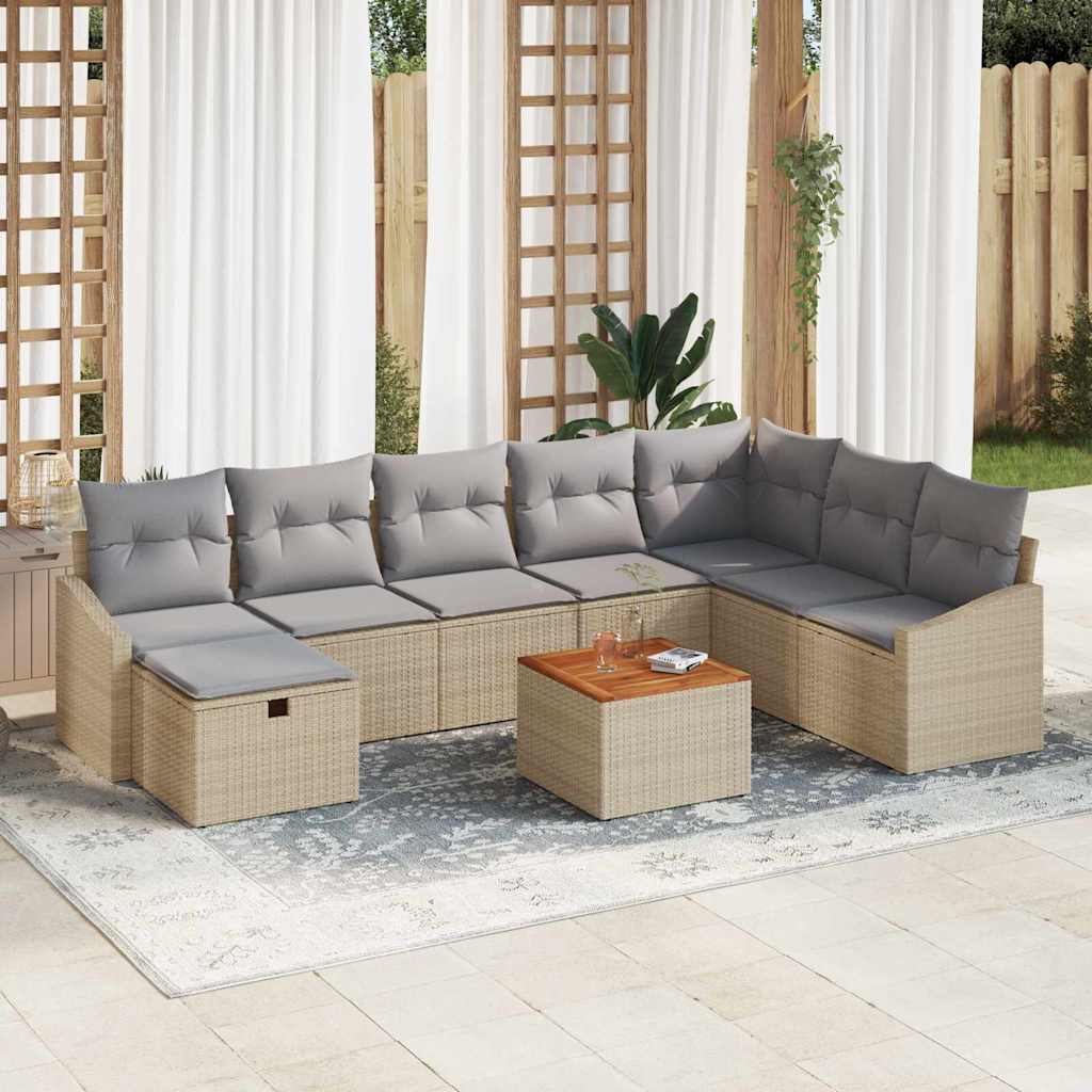 Conjunto de Sofá de Jardim 9 pcs Bege Rattan Sintético