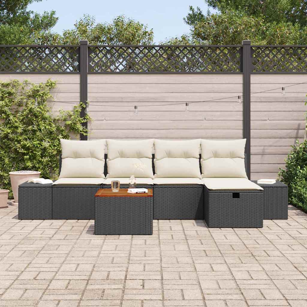 Conjunto de Sofá de Jardim 6 pcs Preto Rattan Sintético