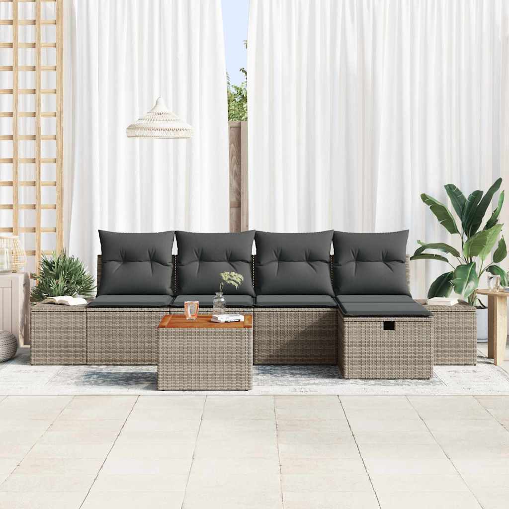 Conjunto de Sofá de Jardim 6 pcs Cinzeto Rattan Sintético