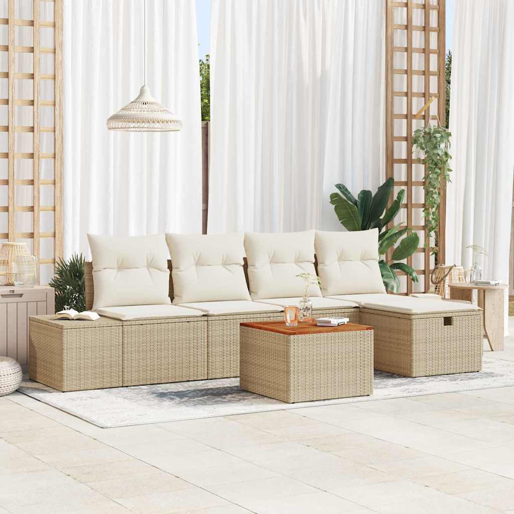 Conjunto de Sofá de Jardim 6 pcs Bege Rattan Sintético