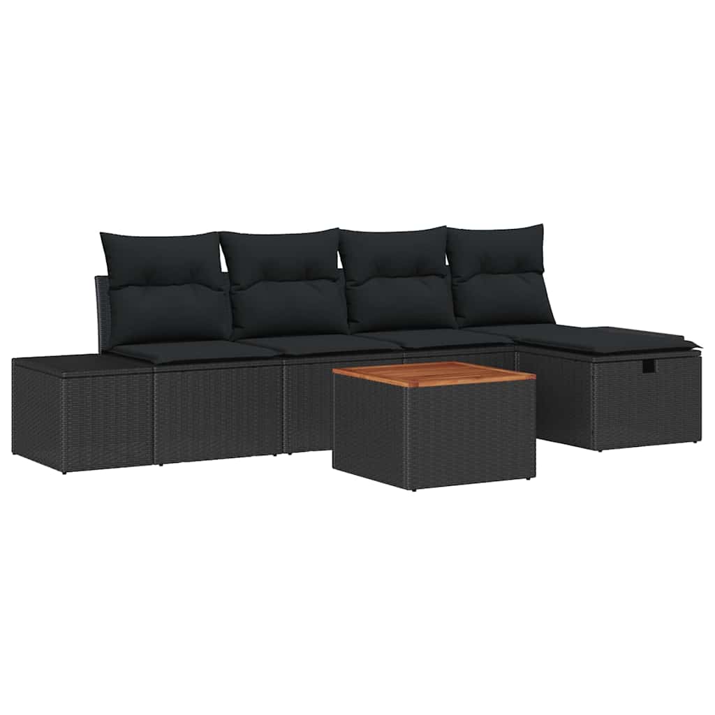 Conjunto de Sofá de Jardim 6 pcs Preto Rattan Sintético