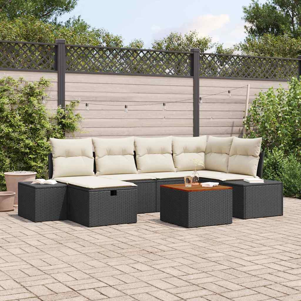 Conjunto de Sofá de Jardim 7 pcs Preto Rattan Sintético