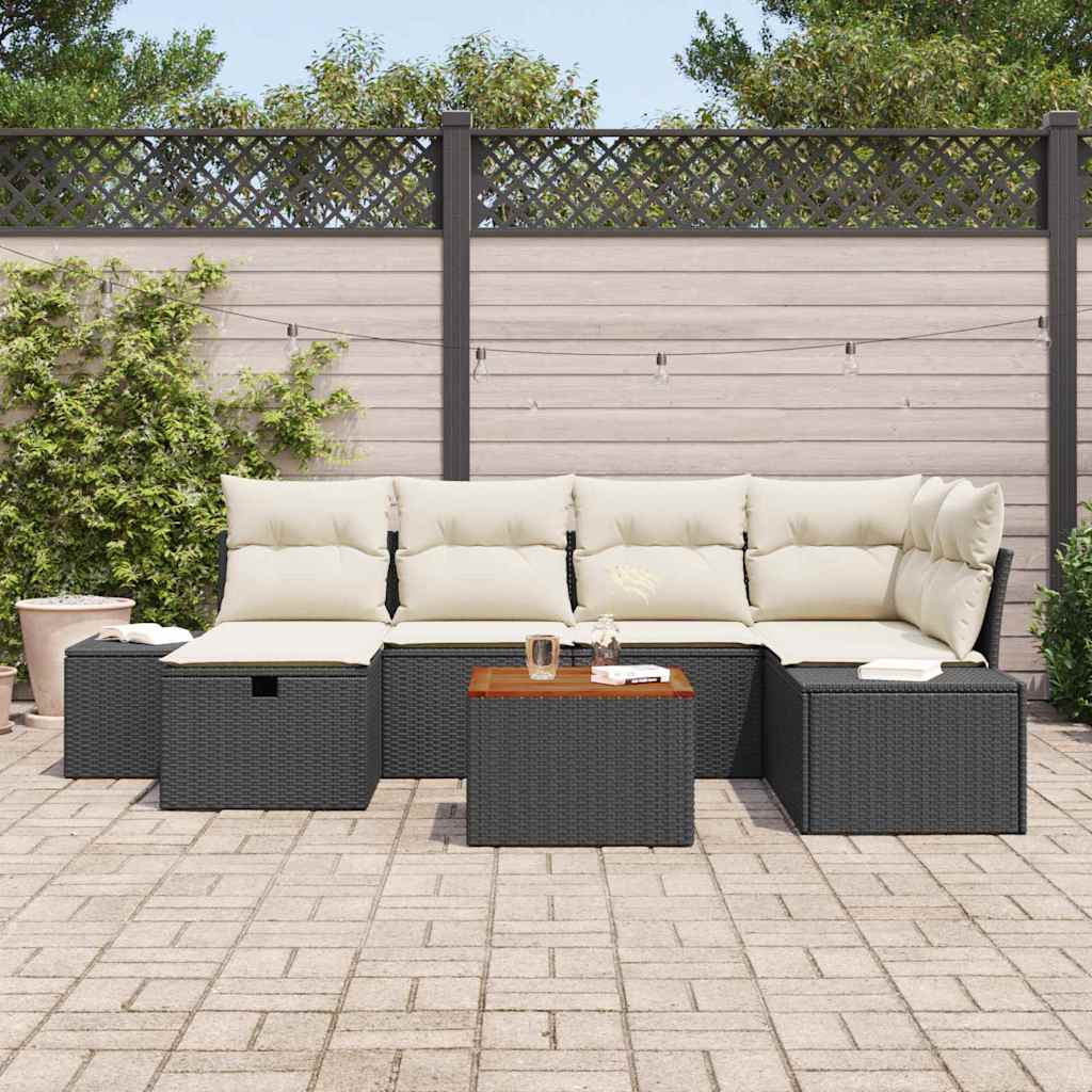 Conjunto de Sofá de Jardim 7 pcs Preto Rattan Sintético