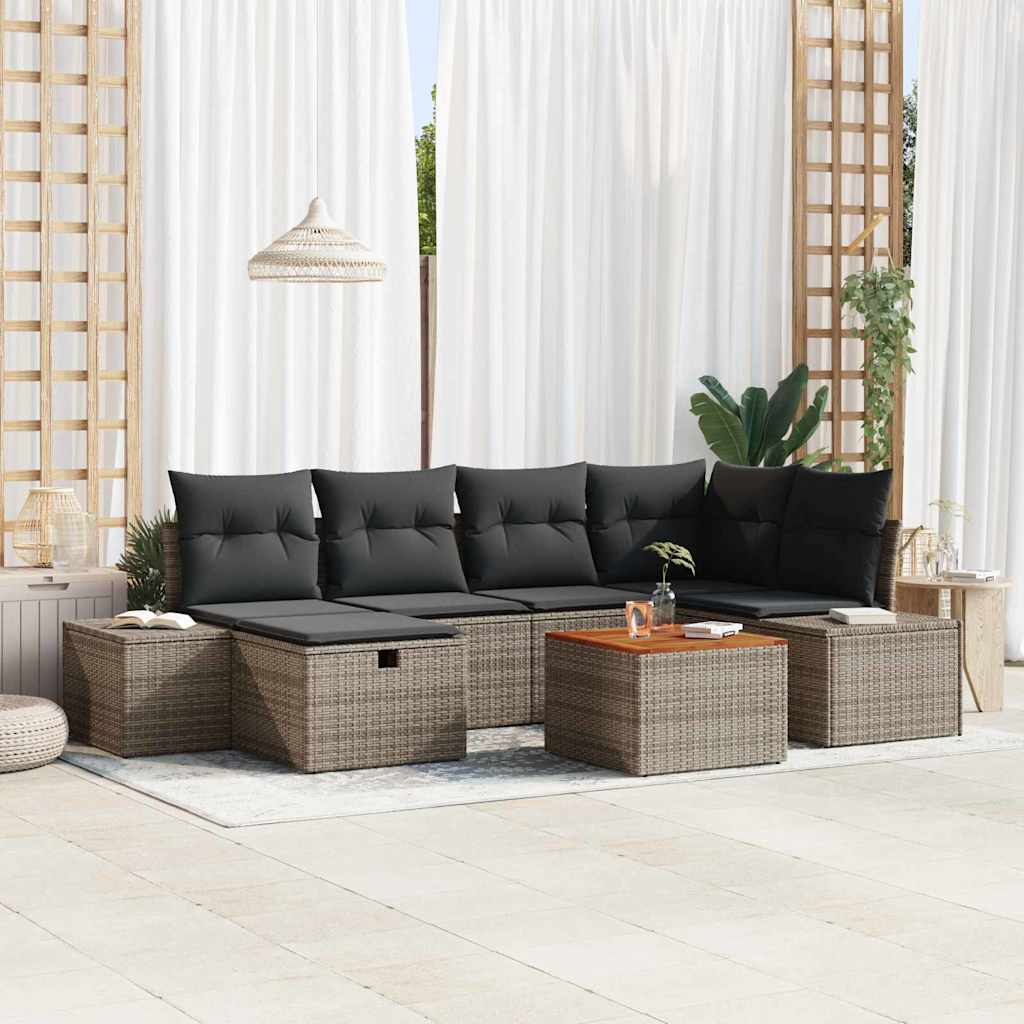 Conjunto de Sofá de Jardim 7 pcs Cinzeto Rattan Sintético