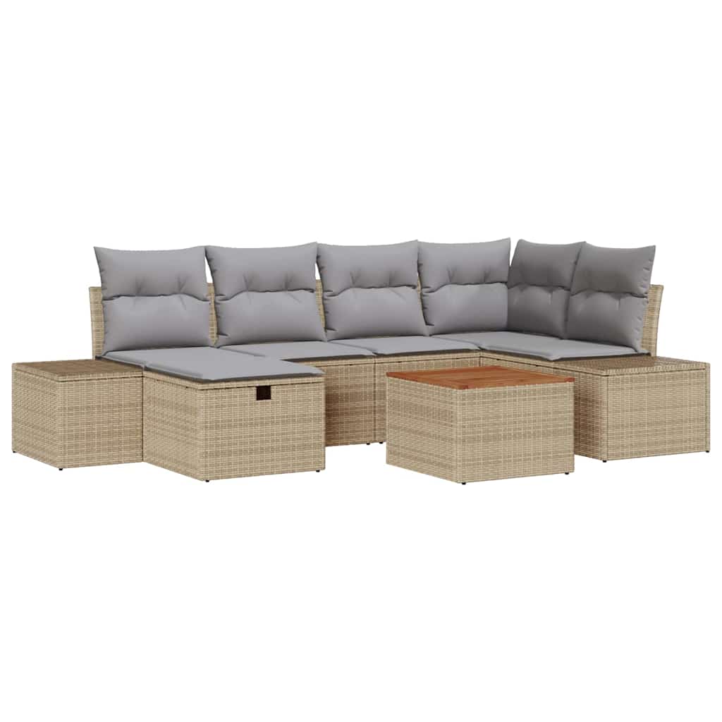 Conjunto de Sofá de Jardim 7 pcs Bege Rattan Sintético