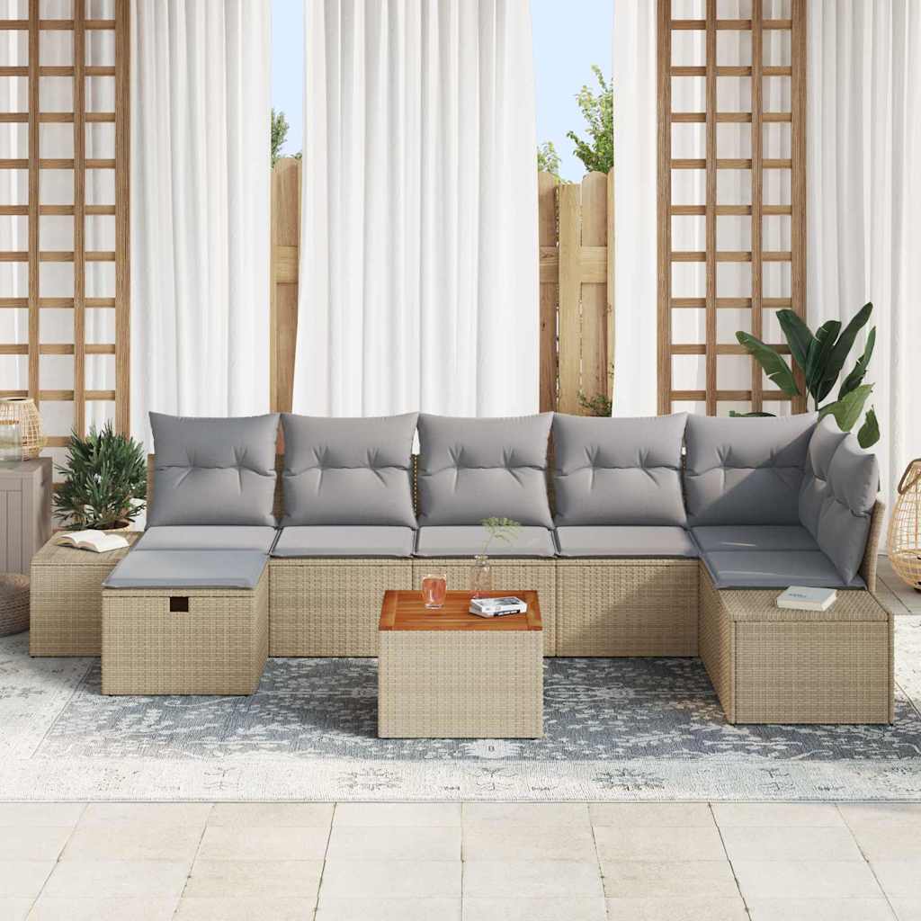 Conjunto de Sofá de Jardim 8 pcs Bege Rattan Sintético