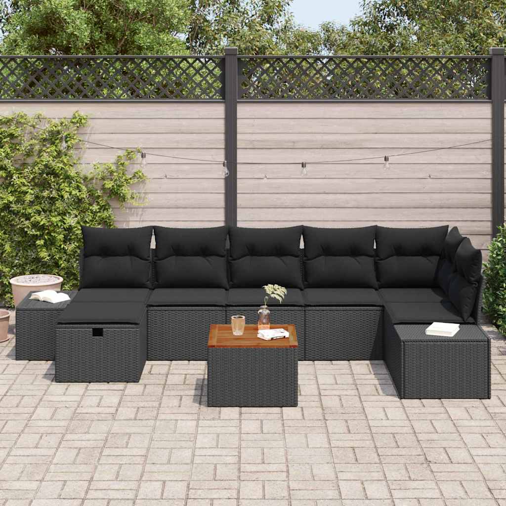 Conjunto de Sofá de Jardim 8 pcs Preto Rattan Sintético