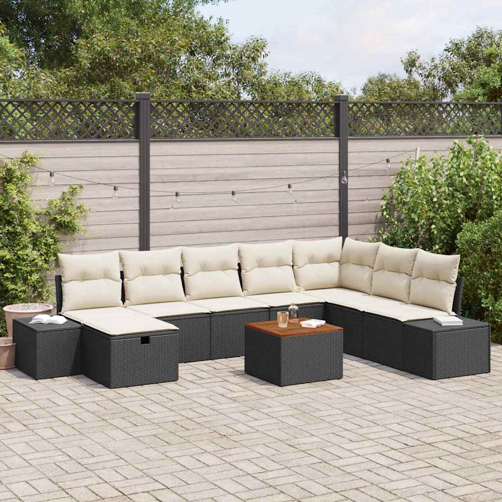 Conjunto de Sofá de Jardim 9 pcs Preto Rattan Sintético