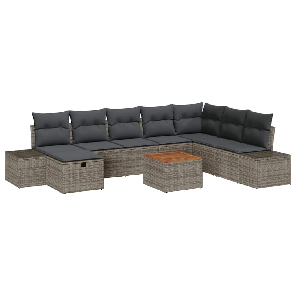 Conjunto de Sofá de Jardim 9 pcs Cinzeto Rattan Sintético
