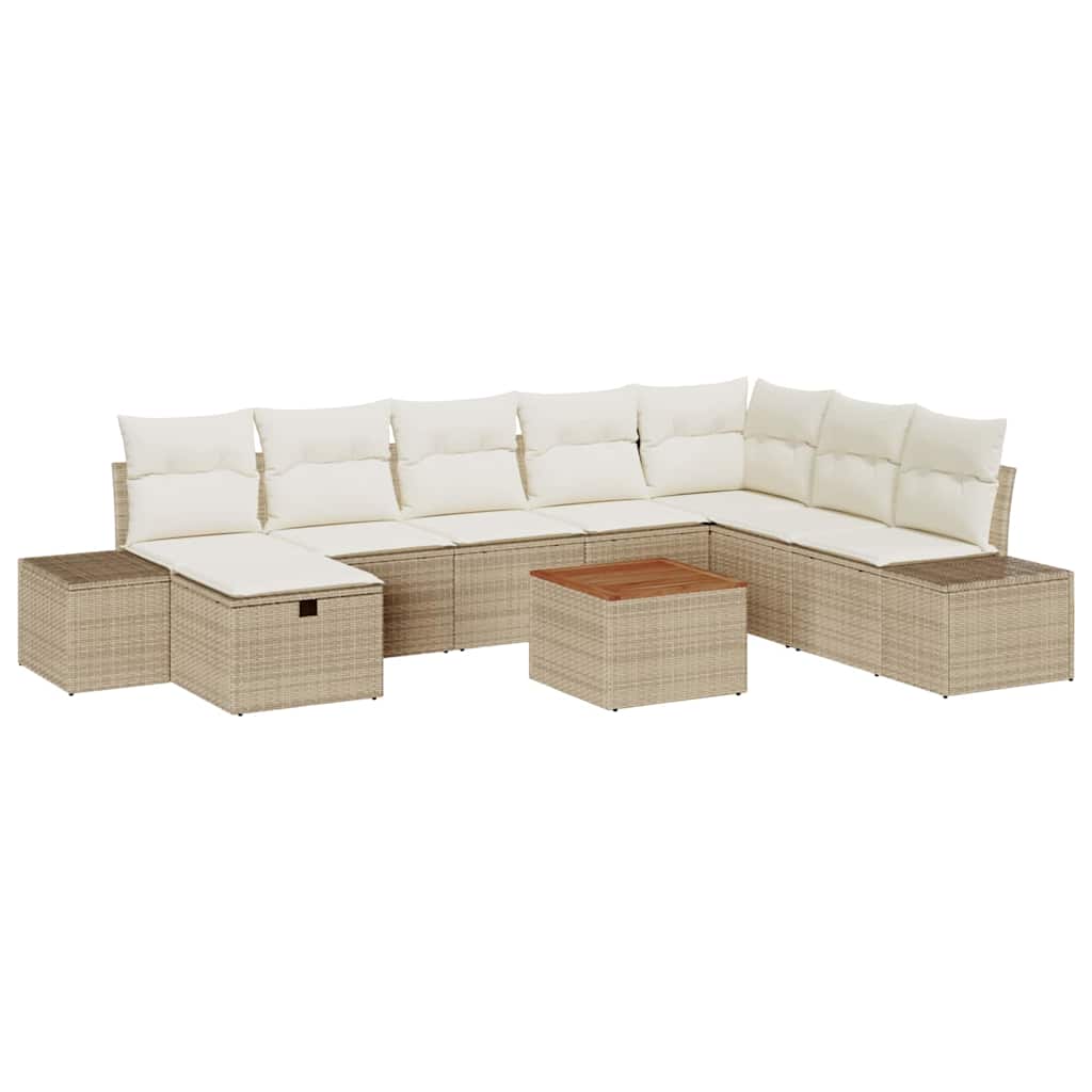 Conjunto de Sofá de Jardim 9 pcs Bege Rattan Sintético