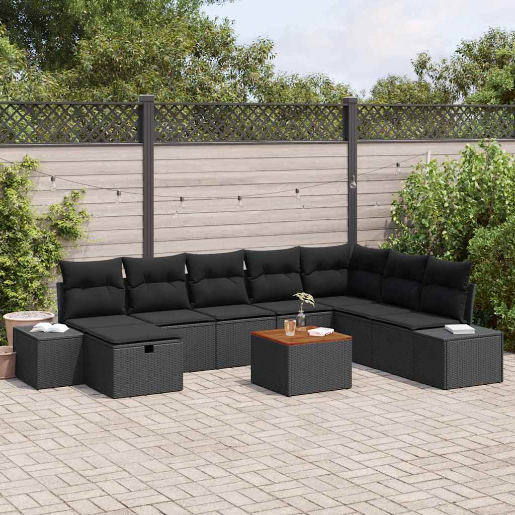 Conjunto de Sofá de Jardim 9 pcs Preto Rattan Sintético