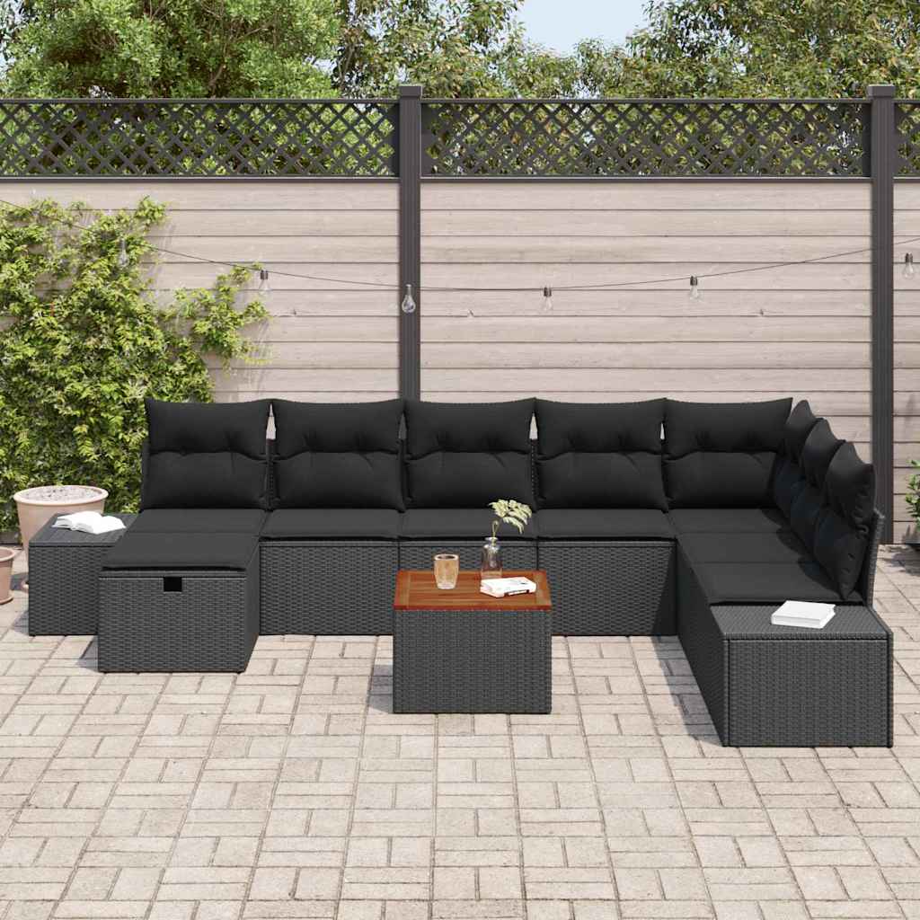Conjunto de Sofá de Jardim 9 pcs Preto Rattan Sintético