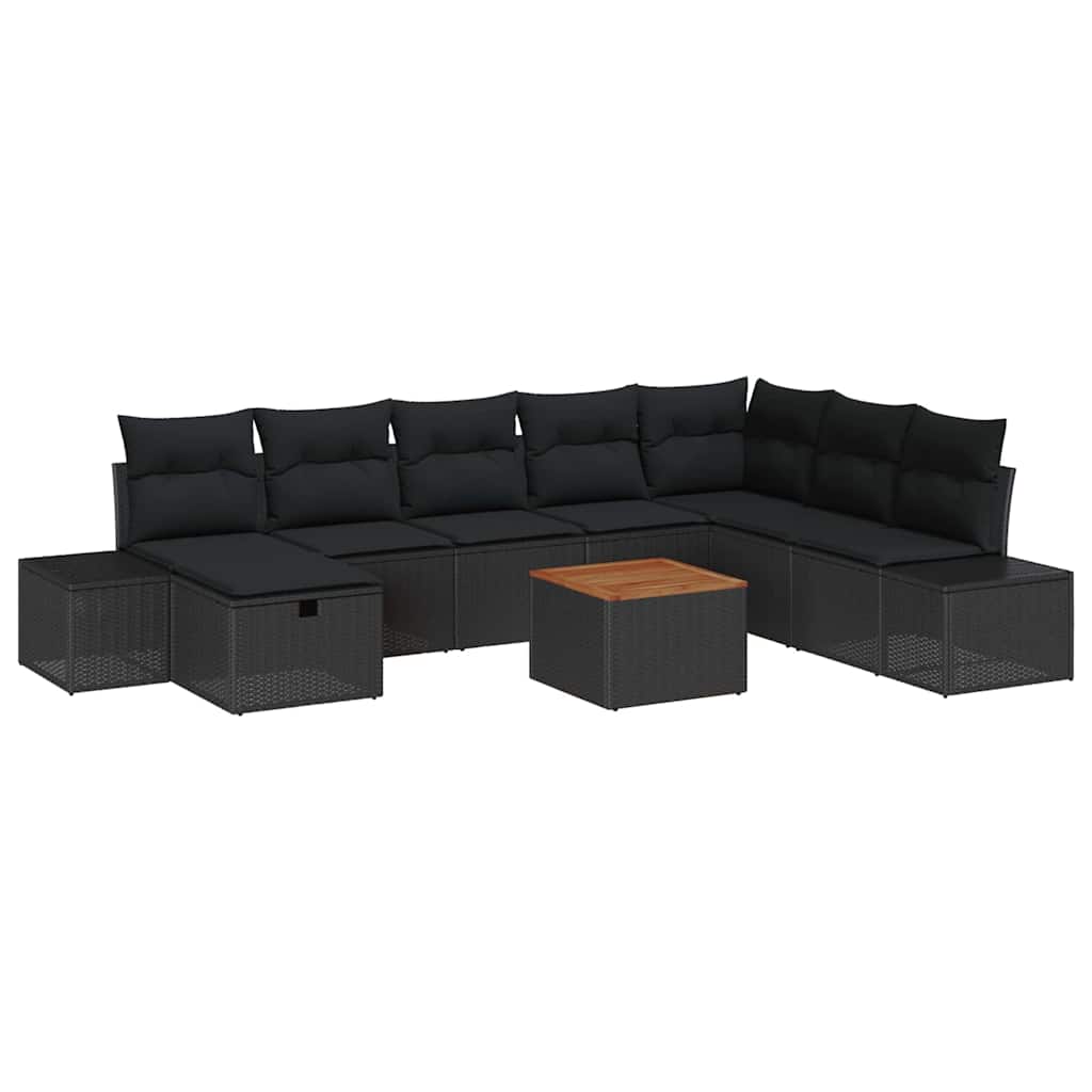 Conjunto de Sofá de Jardim 9 pcs Preto Rattan Sintético